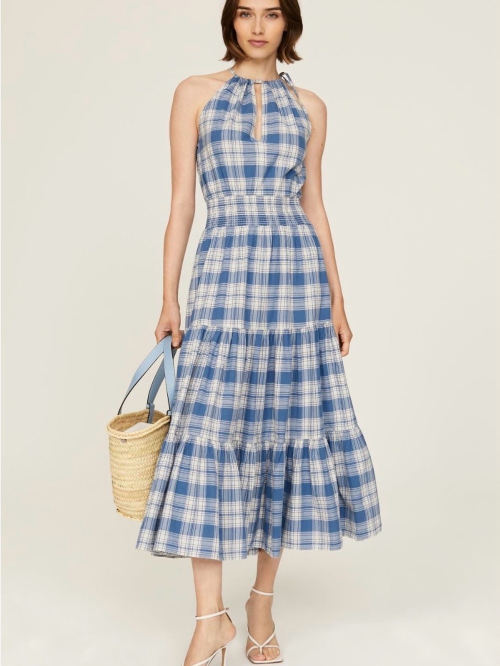 Polo by Ralph Lauren Blue and White Plaid Halter Midi Dress